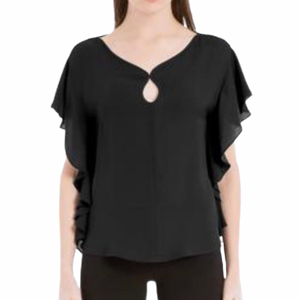 NWT Max Studio London Flutter Sleeve Keyhole Pullover Blouse Women Black Size S
